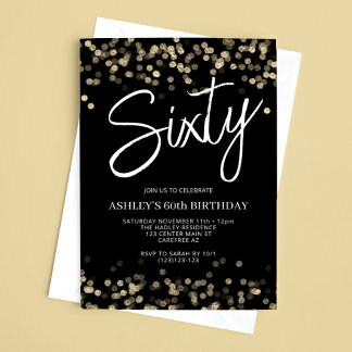 Modernes Schwarz und Gold 60. Geburtstag Einladung