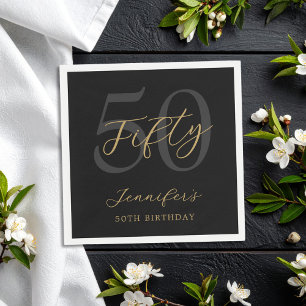Modernes Schwarz und Gold Elegant 50. Geburtstag Serviette