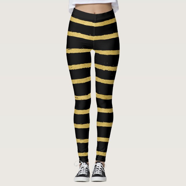 Modernes Schwarz und Gold gestreift Leggings (Vorderseite)