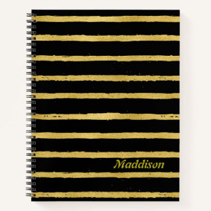 Modernes Schwarz und Gold gestreift Notizbuch