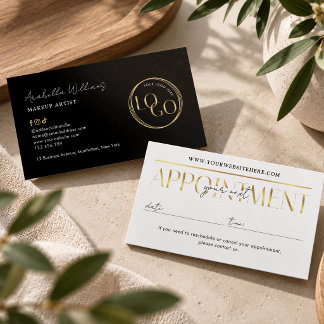 Modernes Schwarz- und Gold-Logo-Make-up-Schönheits Terminkarte