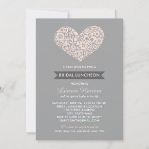 Modernes Schwarz und graues Blumenherz Bridal Lunc Einladung