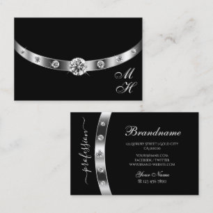 Modernes Schwarz und Silber mit Monogramm Beruflic Visitenkarte