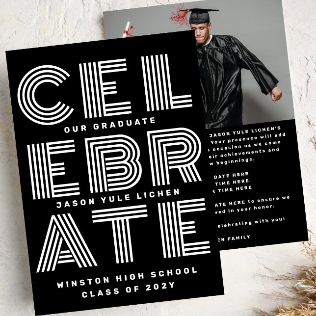 MODERNES SCHWARZ UND WEISS | Klasse des PARTY GRAD Einladung (Von Creator hochgeladen)