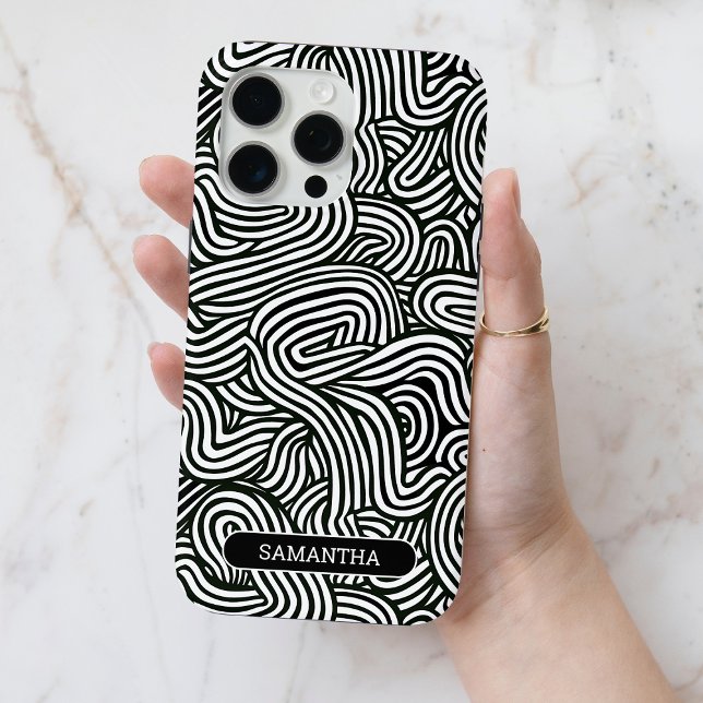 Modernes Schwarz-Weiß-Abstraktes Muster mit Name Case-Mate iPhone Hülle (Modern Black and White Abstract Pattern with Name Case-Mate iPhone Case)