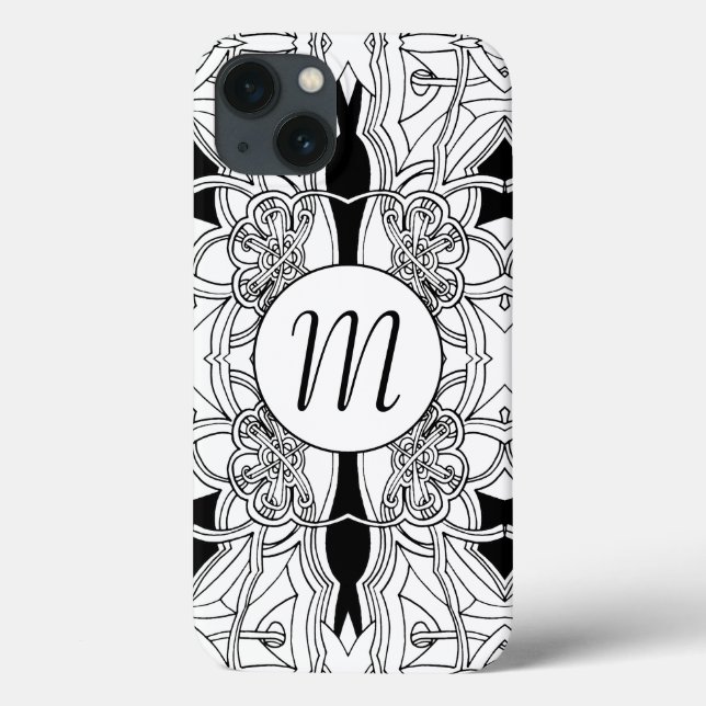 Modernes Schwarz-Weiß-Artwork-Design mit Monogramm Case-Mate iPhone Hülle (Rückseite)