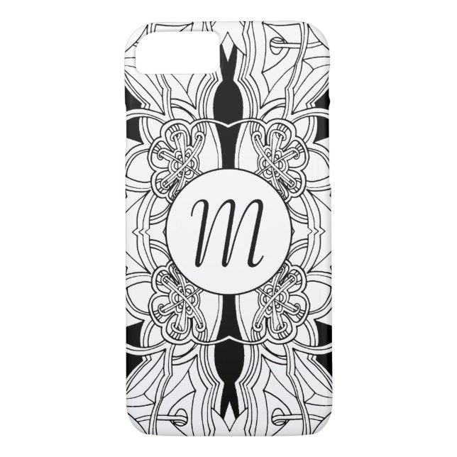 Modernes Schwarz-Weiß-Artwork-Design mit Monogramm Case-Mate iPhone Hülle (Rückseite)