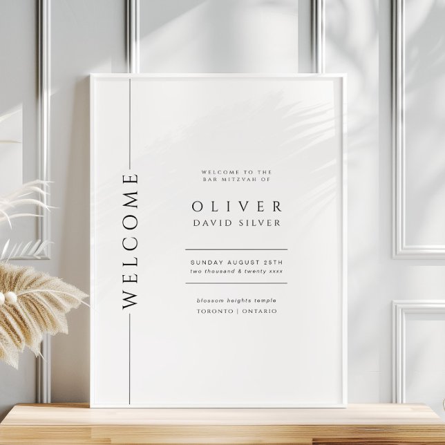 Modernes Schwarz-Weiß-Bar Mitzvah Begrüßungszeiche Poster (Von Creator hochgeladen)