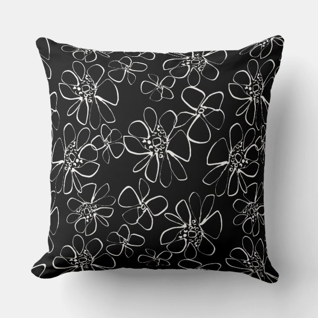 Modernes Schwarz-Weiß-Blumen-Sofa Kissen (Vorderseite)