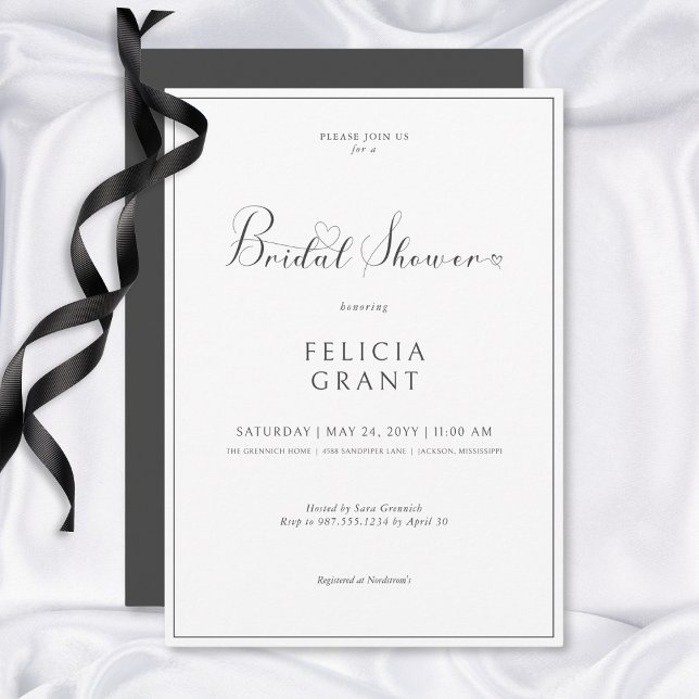 Modernes Schwarz-Weiß-Brautparty Einladung (Modern Minimal Black & White Bridal Shower Invitation)