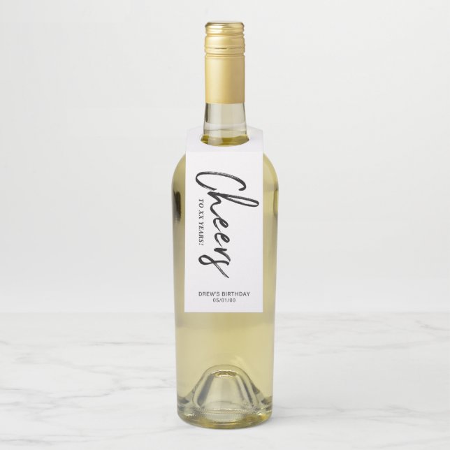 Modernes Schwarz-Weiß-Brush Lettering Cheting Part Flaschenanhänger (Auf Flasche)