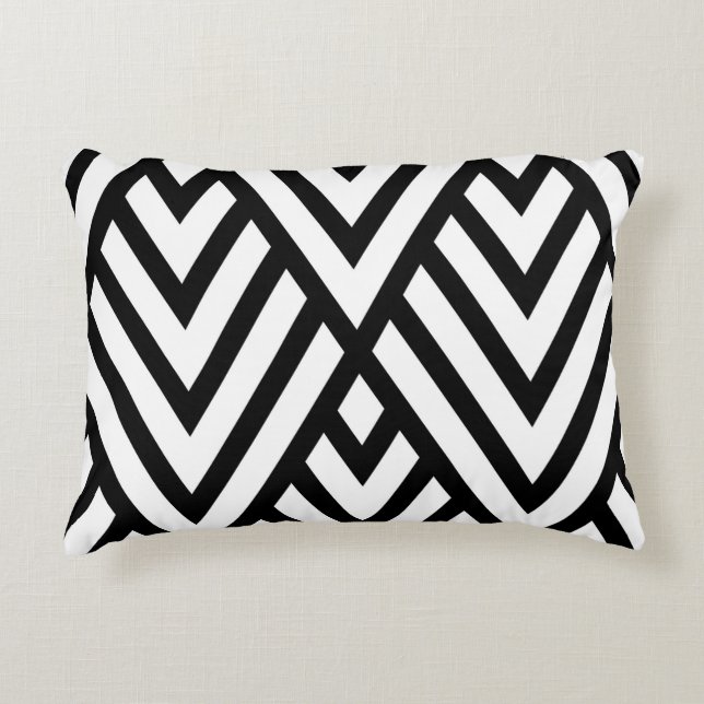 Modernes Schwarz-Weiß-Chervon Dekokissen (Vorderseite)