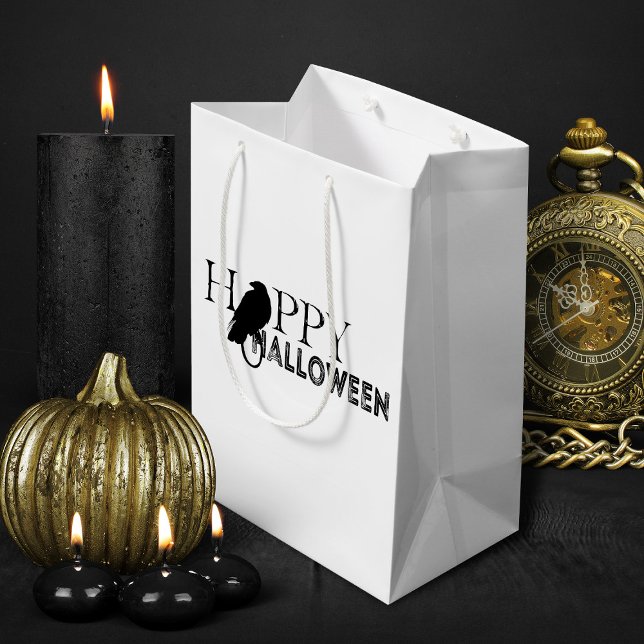 Modernes Schwarz-Weiß-Chic-Adult Halloween Mittlere Geschenktüte (black and white elegant Halloween treats gift bag)