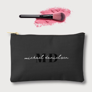 Modernes Schwarz-Weiß-Chic-Script Zubehörtasche