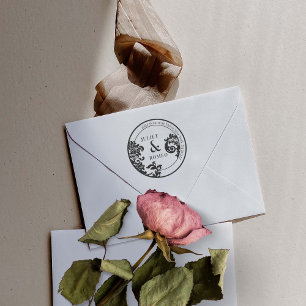 Modernes Schwarz-Weiß-Damast Hochzeitscouch Gummistempel