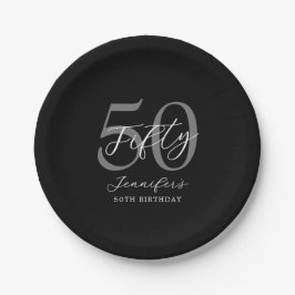 Modernes Schwarz-Weiß-Elegant 50. Geburtstag Pappteller