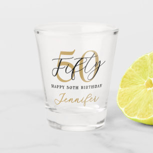 Modernes Schwarz-Weiß-Elegant 50. Geburtstag Schnapsglas