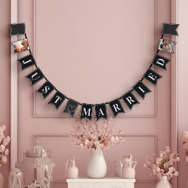 Modernes Schwarz-Weiß-Elegant nur verheiratet Wimpelkette