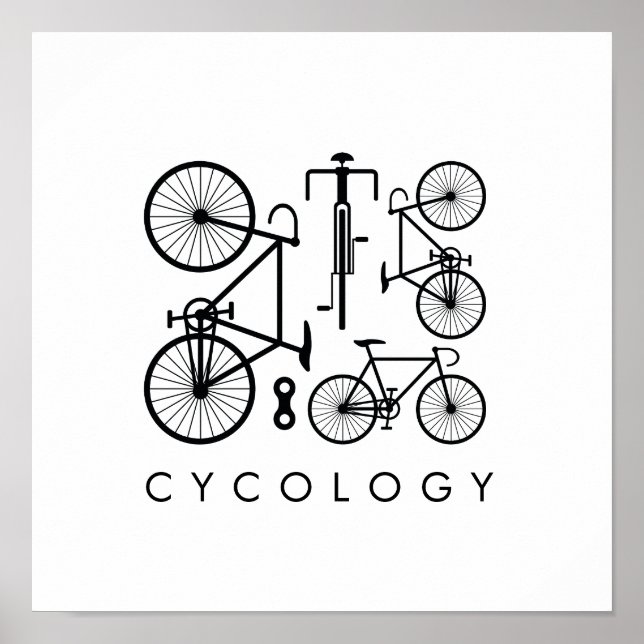 Modernes Schwarz-Weiß-Fahrradmuster Poster (Vorne)