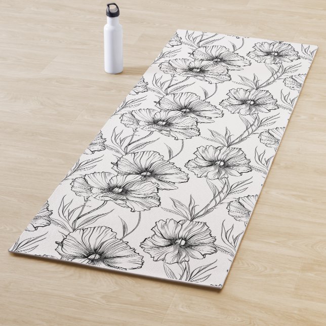 Modernes Schwarz-Weiß-Flora-Elegant Yogamatte (Beispiel)