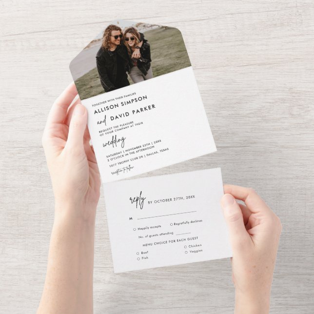 Modernes Schwarz-Weiß-Foto All In One Einladung (Abreißen)