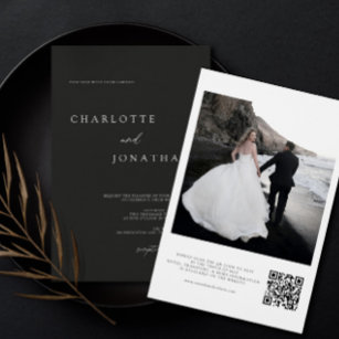 Modernes Schwarz-Weiß-Foto-QR-Hochzeitsstift Einladung