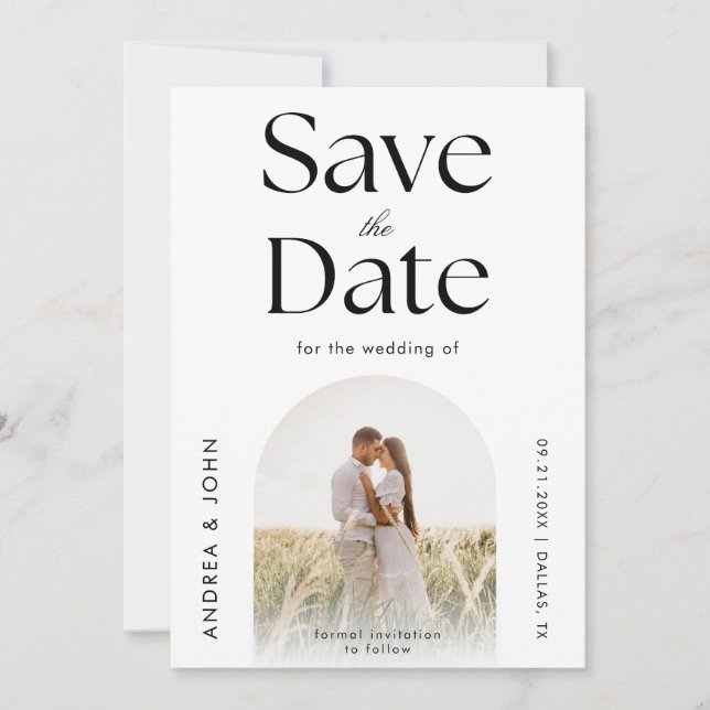 Modernes Schwarz-Weiß-Foto Rein Schlichtes Layout Save The Date (Vorderseite)