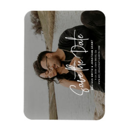 Modernes Schwarz-Weiß-Foto-Skript Save the Date Magnet