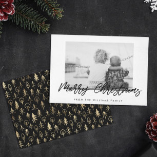 Modernes Schwarz & Weiß frohe Weihnachtsfamilien F Feiertagskarte