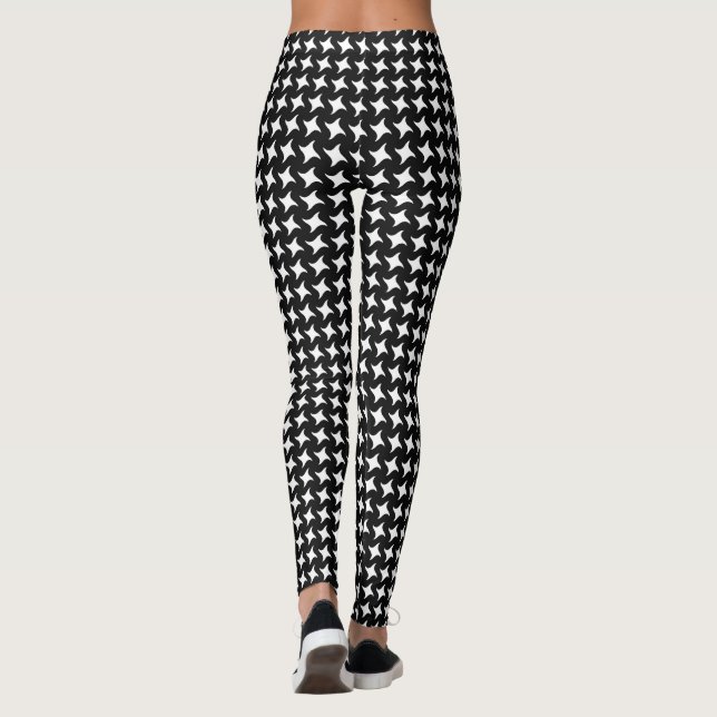 Modernes Schwarz-Weiß-Gehäuse-Muster Leggings (Rückseite)