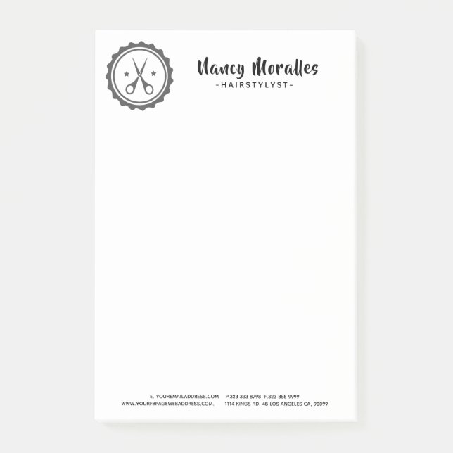 Modernes Schwarz-Weiß-Haarsträhne-Logo Post-it Klebezettel (Vorderseite)