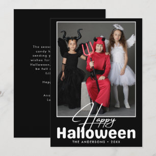 Modernes Schwarz-Weiß-Halloween-Foto Karte