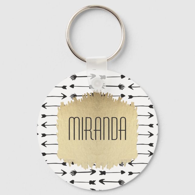 Modernes Schwarz-Weiß-Handgezeichnete Pfeile Monog Schlüsselanhänger (Vorderseite)