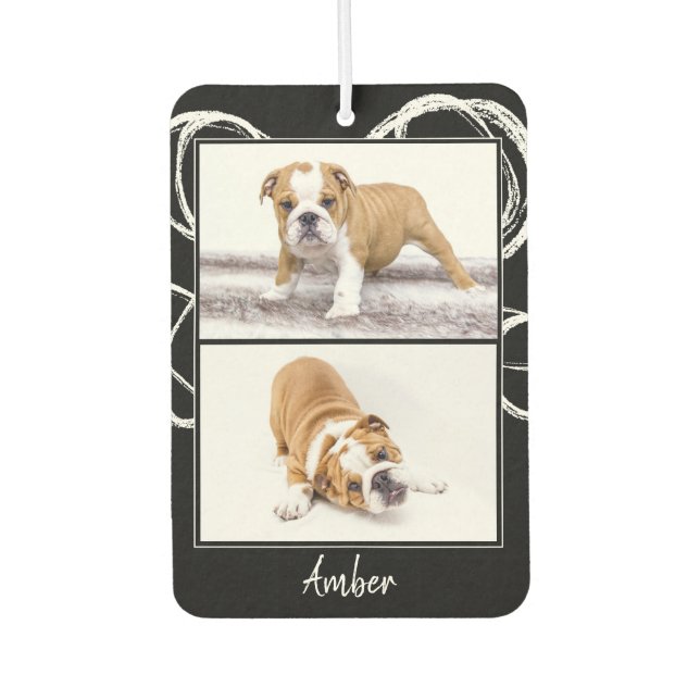 Modernes Schwarz-Weiß-Heimtier-Foto-Sammelwagen Autolufterfrischer (Vorderseite)