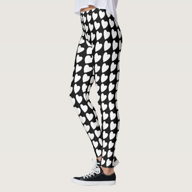 Modernes Schwarz-Weiß-Herz-Muster Leggings (Links)