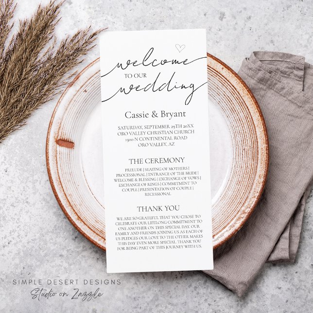 Modernes Schwarz-Weiß-Hochzeitsprogramm (rustic modern black and white wedding program)