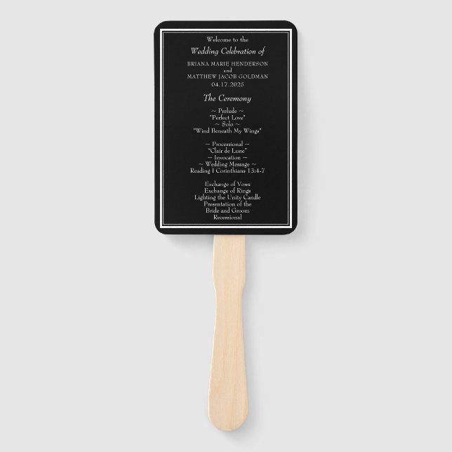 Modernes Schwarz-Weiß-Hochzeitsprogramm Fächer (Vorderseite)
