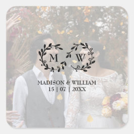 Modernes Schwarz-Weiß-Hochzeitssemble-Foto Quadratischer Aufkleber