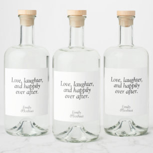 Modernes Schwarz-Weiß-Hochzeitstich-Liebe-Lachen Alkoholflaschenetikett