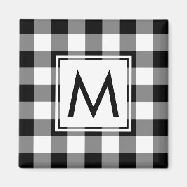 Modernes Schwarz-Weiß-Kariertes Muster mit Monogra Magnet