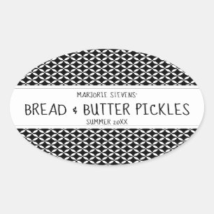 Modernes Schwarz-Weiß-Konservenlabel Ovaler Aufkleber