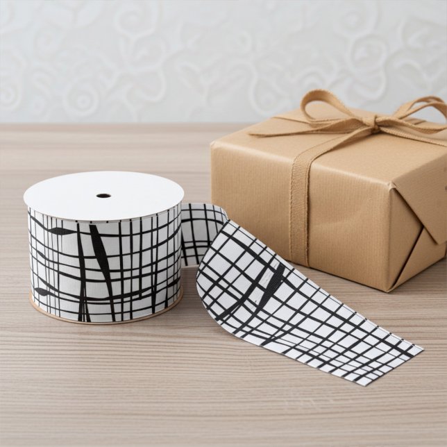 Modernes Schwarz-Weiß-Mesh-Muster Ripsband (Elegant, modern gift wrapping ribbon)