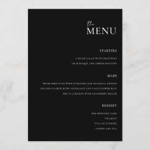 Modernes Schwarz-Weiß-Minimal-Hochzeitsmenü Menükarte
