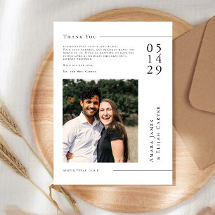 Modernes Schwarz-Weiß-Minimal-Hochzeitssemble-Foto Dankeskarte