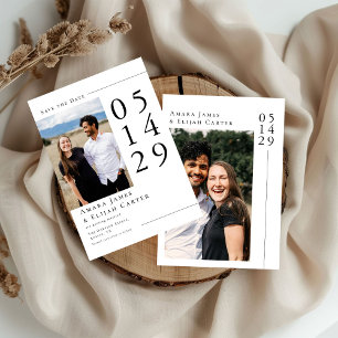Modernes Schwarz-Weiß-Minimal-Hochzeitssemble-Foto Save The Date