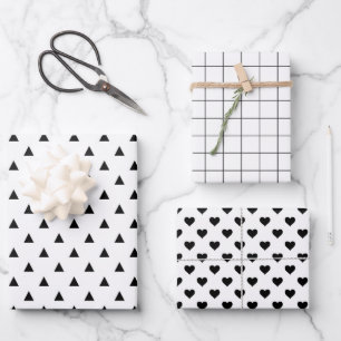 Modernes Schwarz-Weiß-Minimalistisches Muster Geschenkpapier Set
