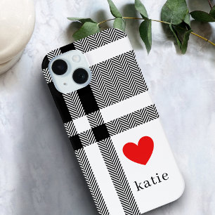 Modernes Schwarz & Weiß Mit Monogramm Case-Mate iPhone Hülle