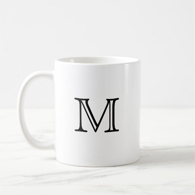 Modernes Schwarz-Weiß-Monogramm Kaffeetasse (Links)