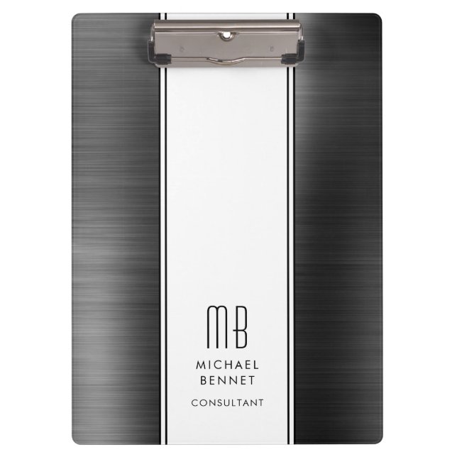 Modernes Schwarz-Weiß-Monogramm Klemmbrett (Vorderseite)