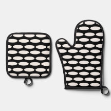 Modernes Schwarz-Weiß-Muster Oven Mitt & Pot Hol